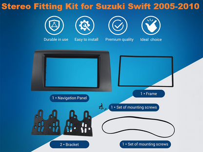 Black factory-style finish on stereo fitting kit for Suzuki Swift