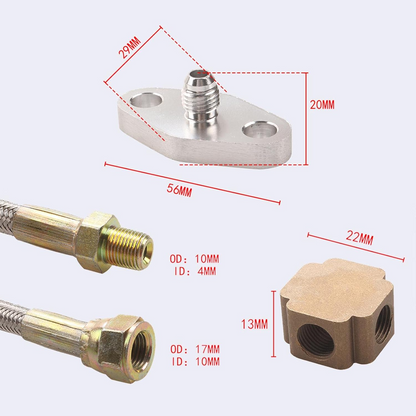 Flexible braided hose of turbo oil feed line kit for heat resistance