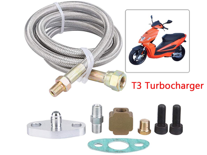Turbo oil feed line adapter kit with 4-way 18 NPT aluminium adapter