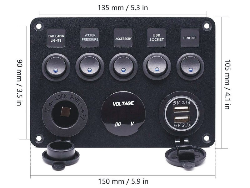 Red LED backlighting on rocker switches at night