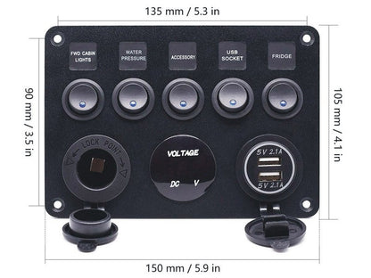 Red LED backlighting on rocker switches at night