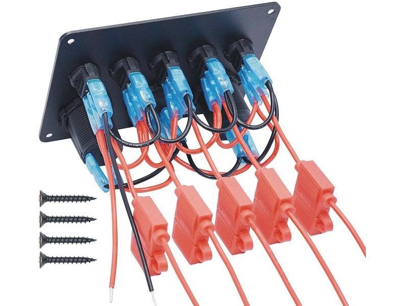 5 gang rocker switch panel installed in vehicle dashboard