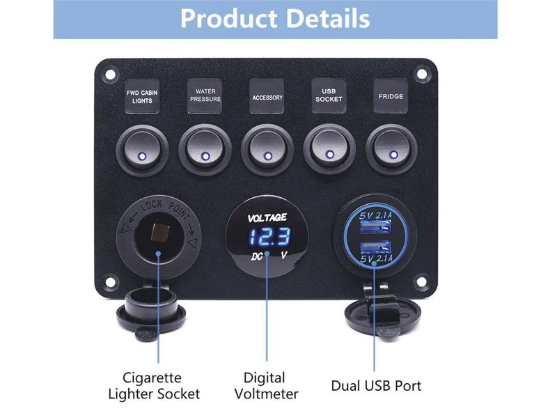 Switch panel showing USB charging ports in use