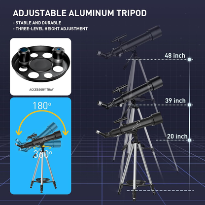 Telescope astronomical mounted on adjustable tripod