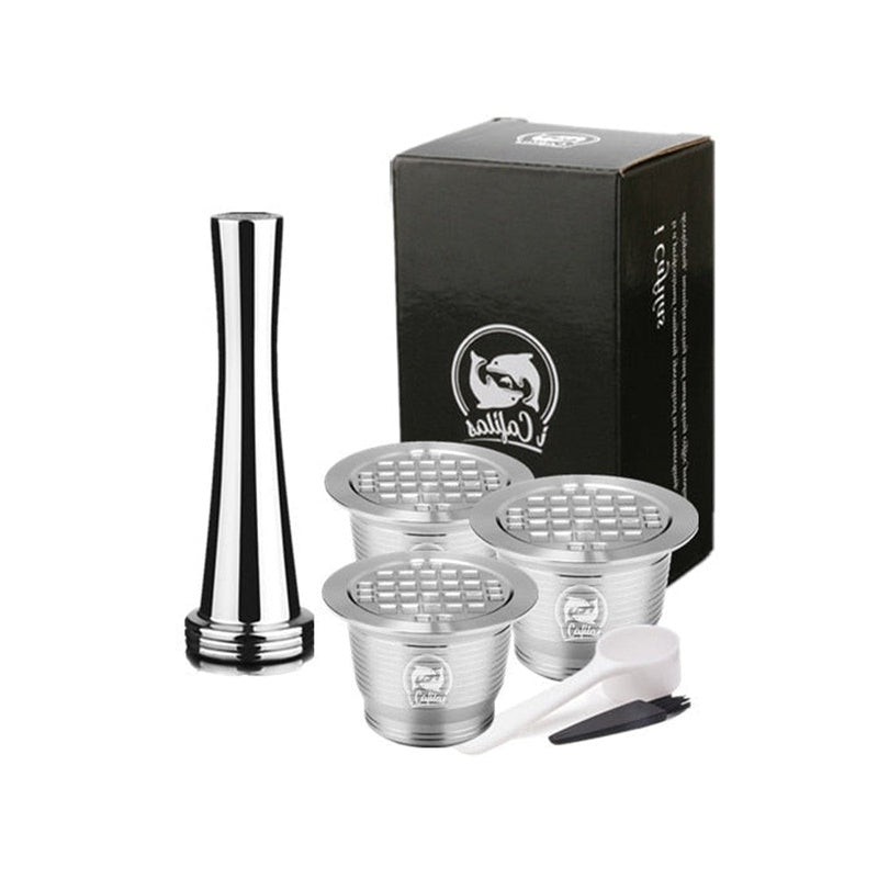 Refillable coffee capsule stainless steel close up showing fine mesh filter