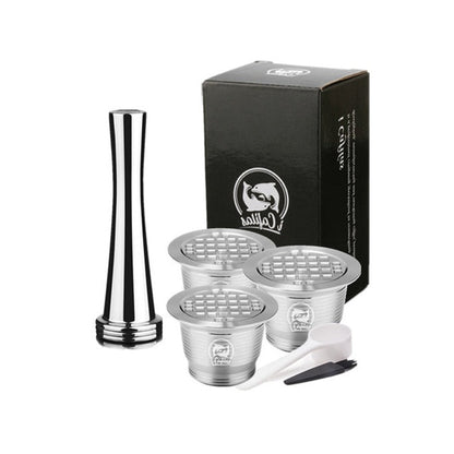 Refillable coffee capsule stainless steel close up showing fine mesh filter