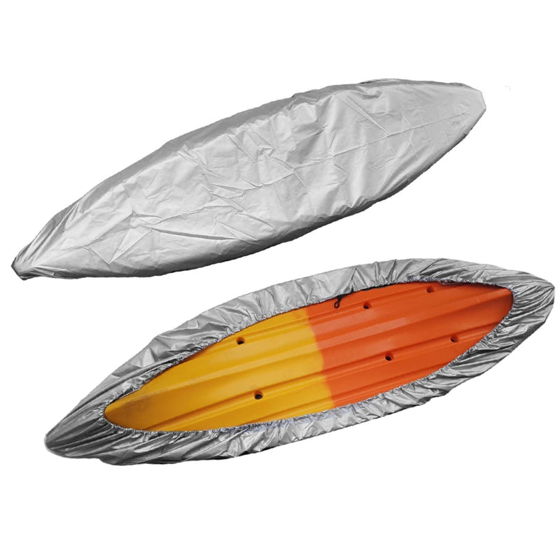 Grey kayak cover made from Oxford fabric shown on a kayak
