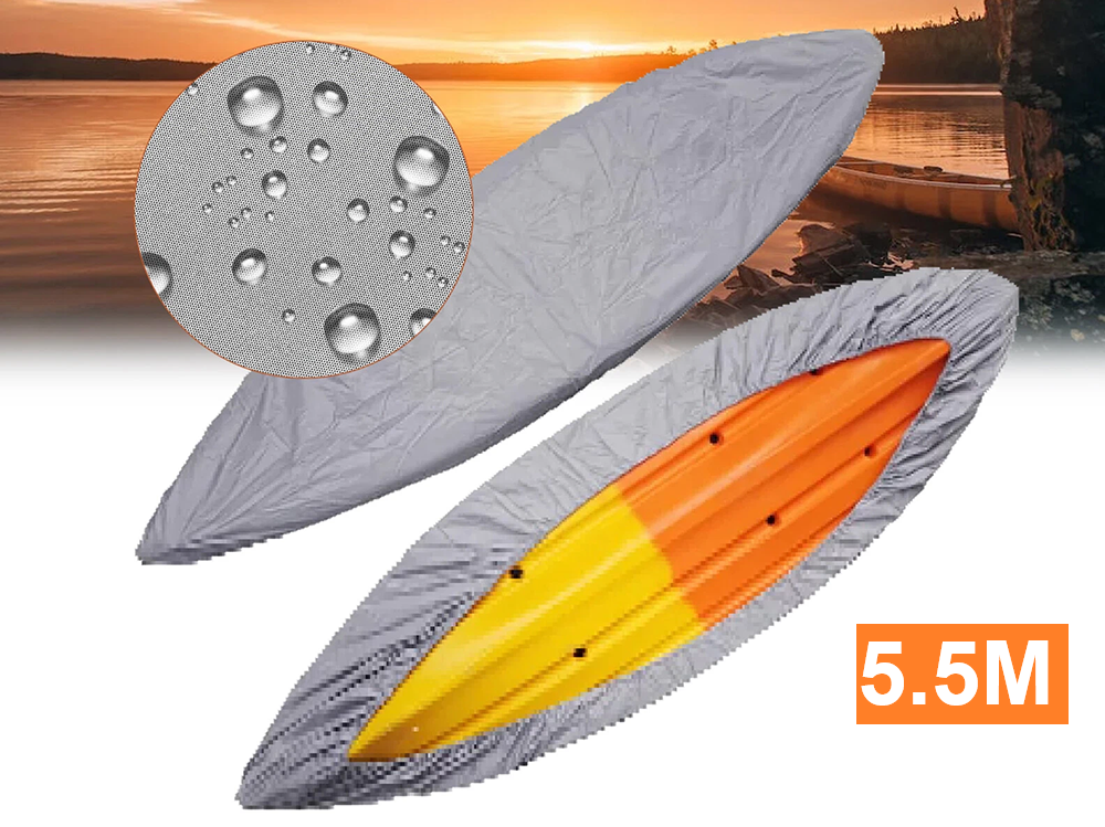 Kayak cover protecting a 55 metre kayak from rain
