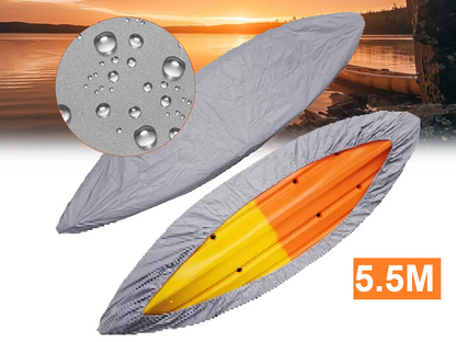 Kayak cover protecting a 55 metre kayak from rain
