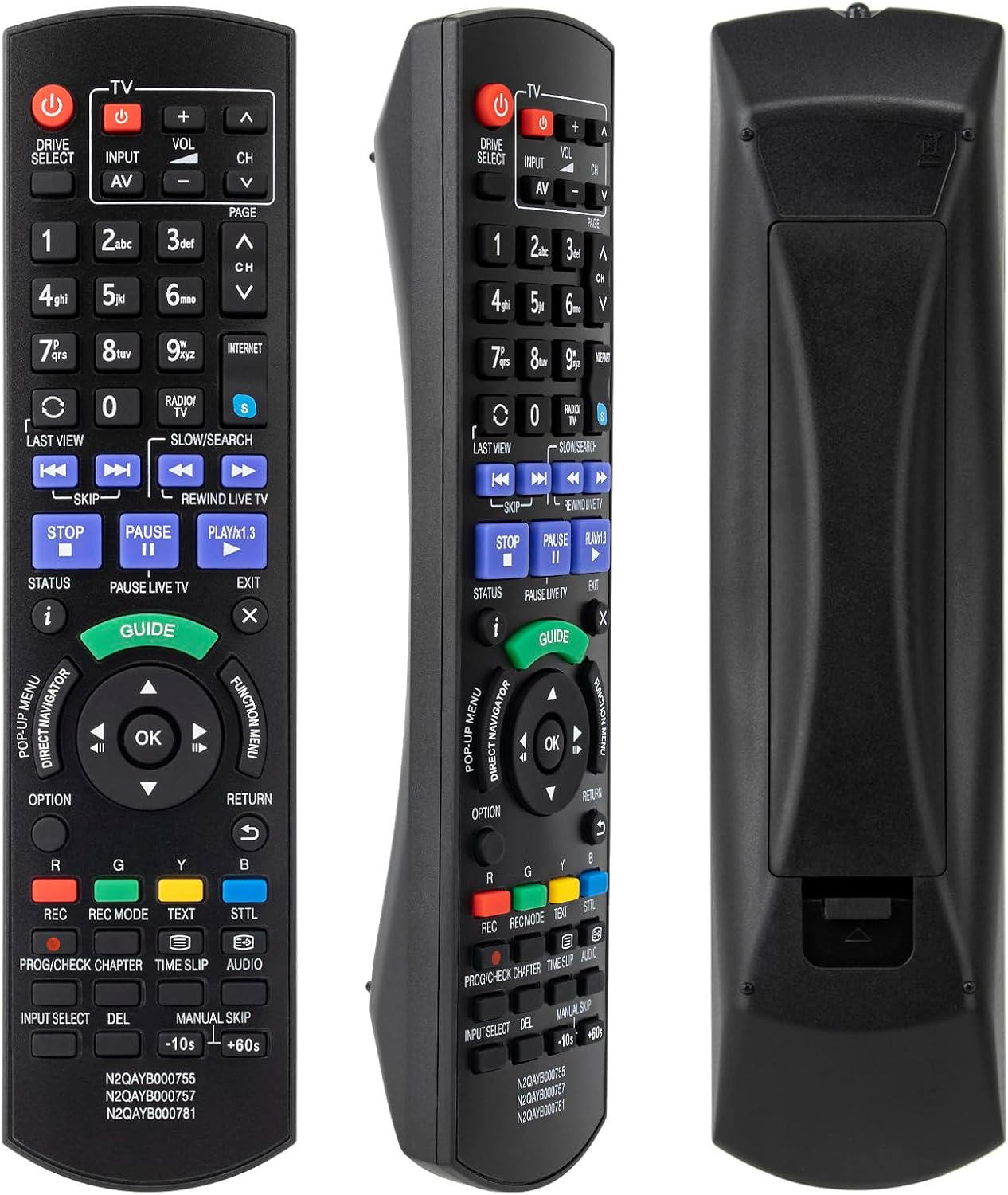Replacement remote for Panasonic Blu-ray disc resting on wooden table