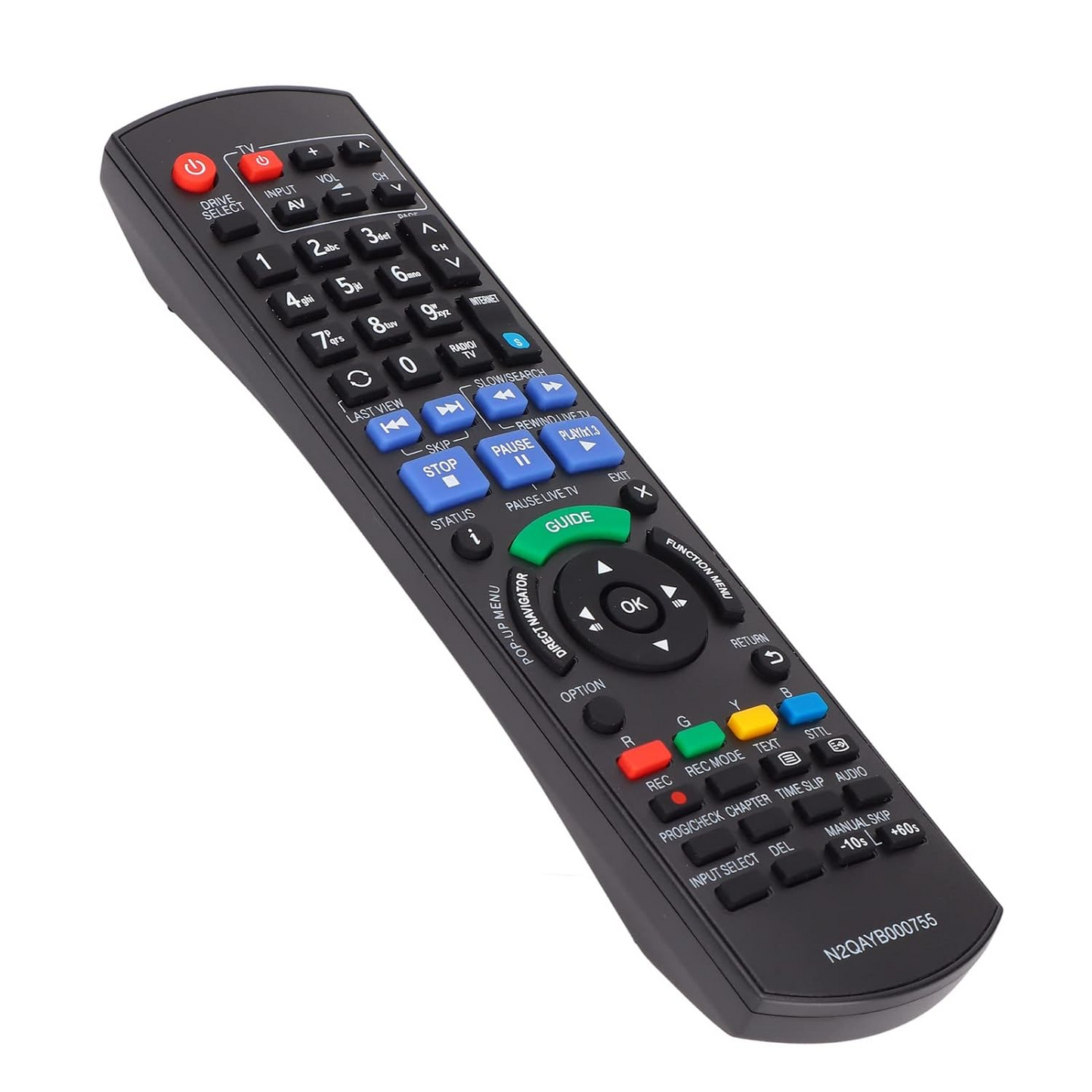 Replacement remote for Panasonic Blu-ray disc with battery compartment open