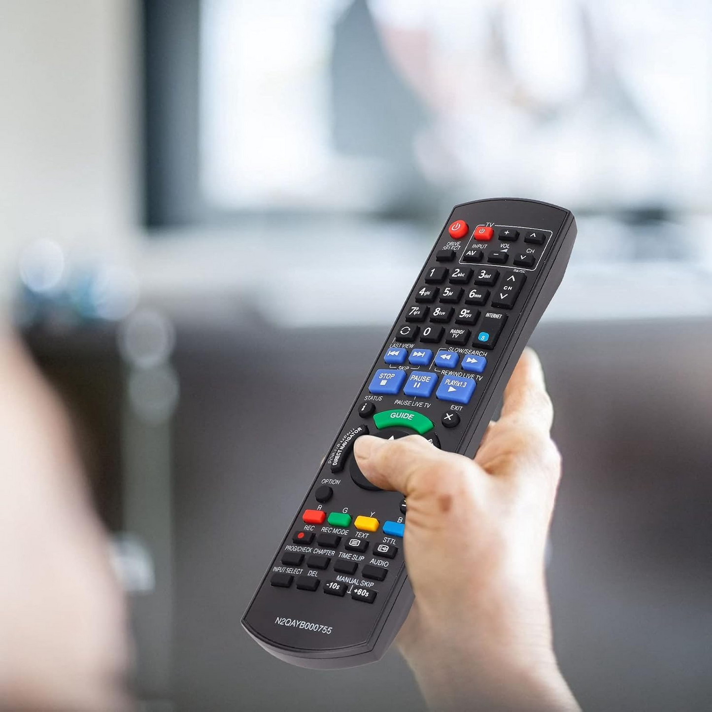 Back view of replacement remote for Panasonic Blu-ray disc showing model compatibility