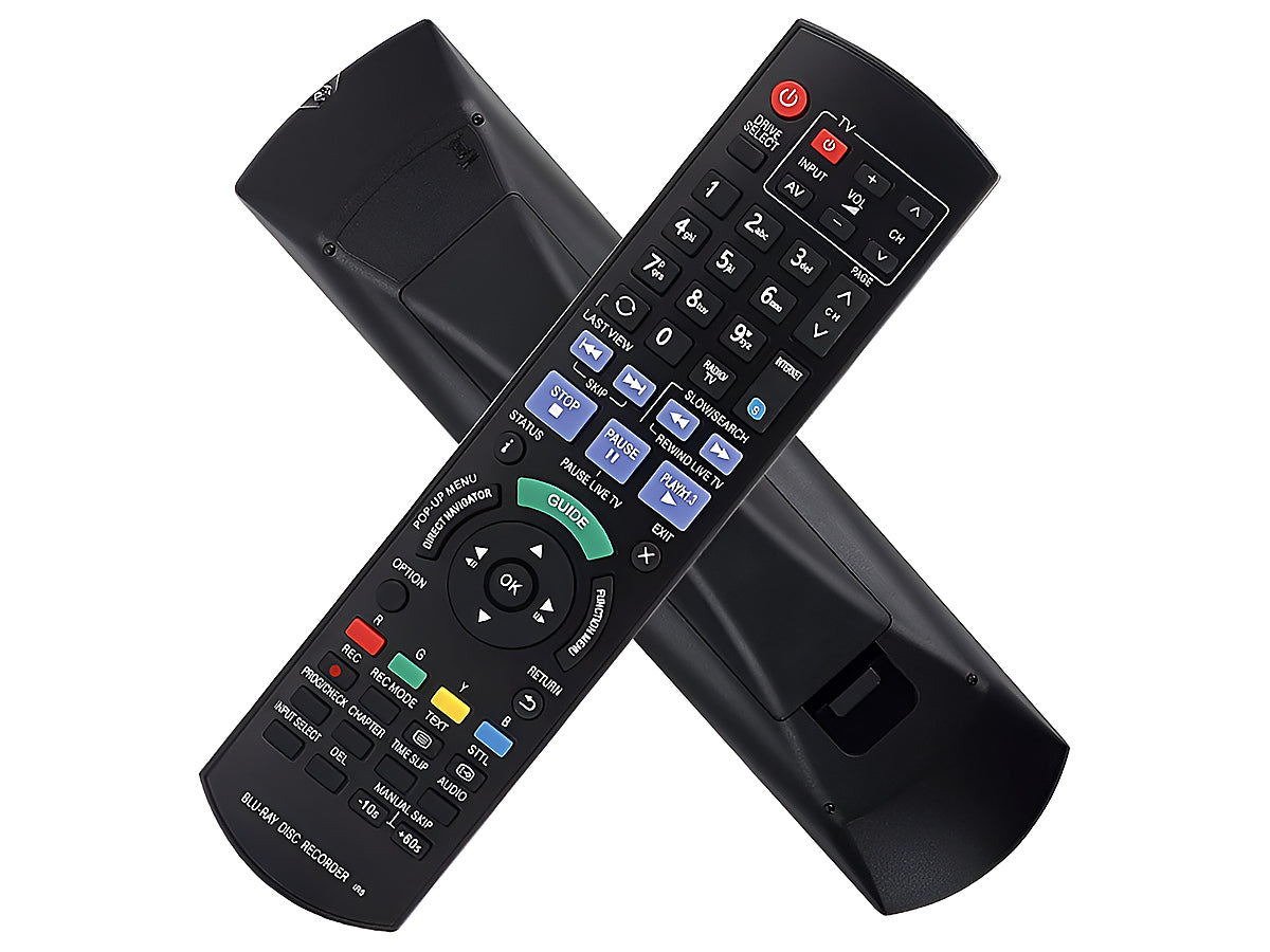 Side view of replacement remote for Panasonic Blu-ray disc in black ABS plastic