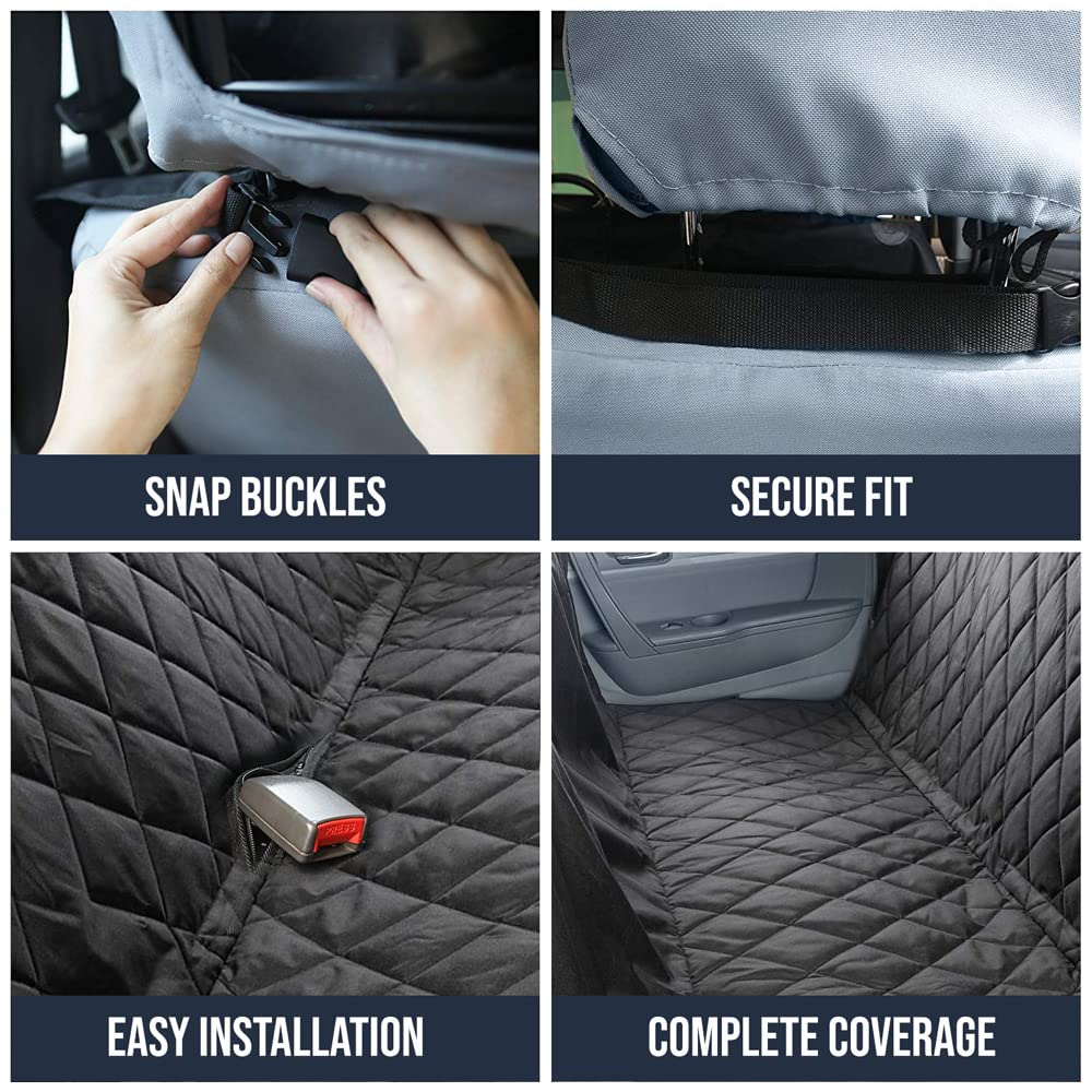 Storage pockets on dog car seat cover for pet items