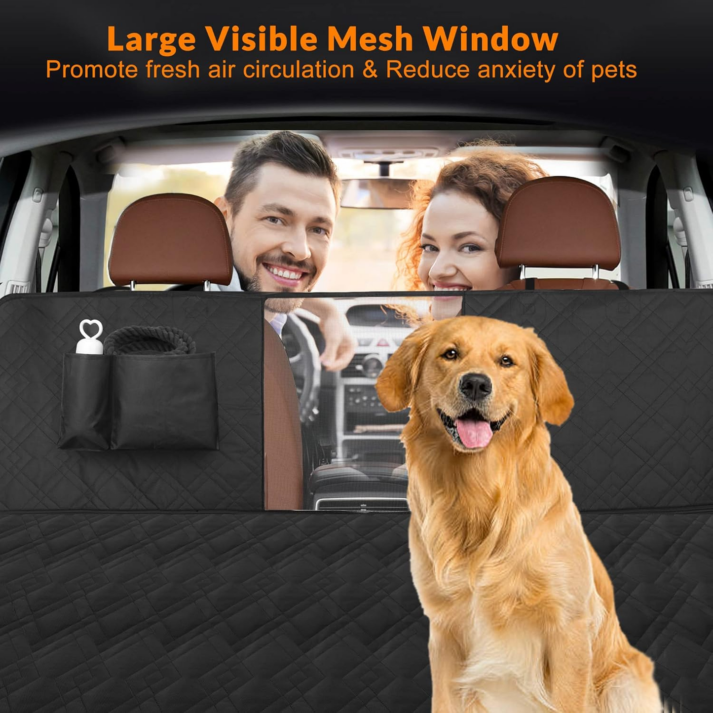 Dog car seat cover being installed in vehicle