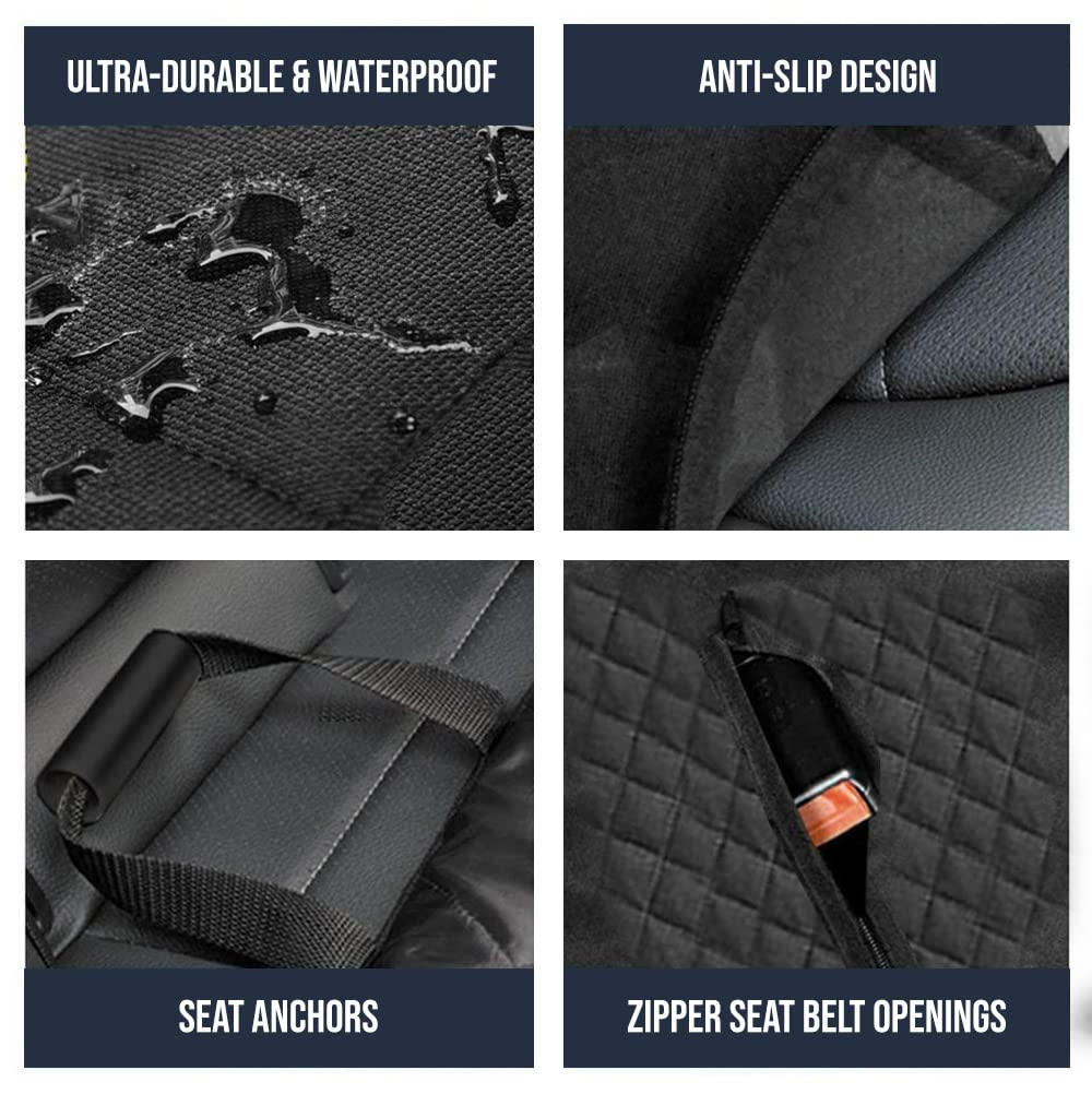 Dog car seat cover fitted in back seat of car