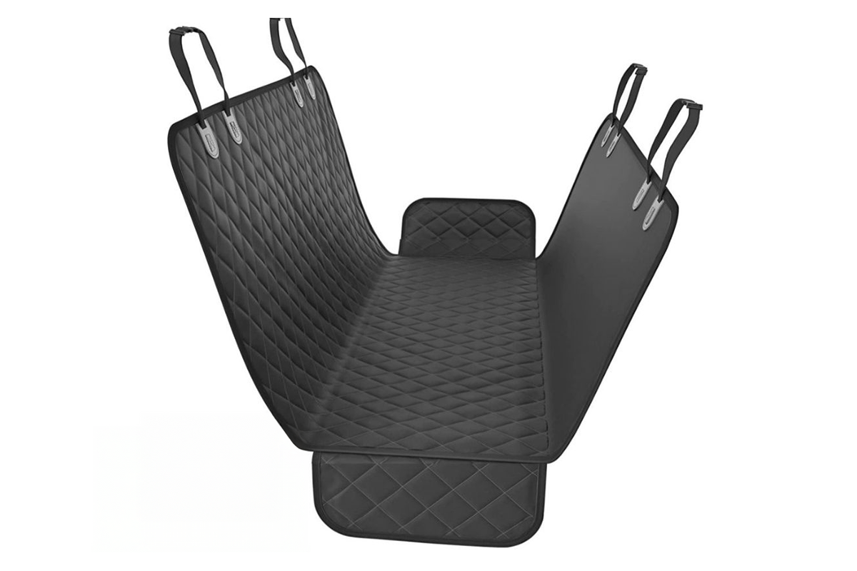 Side view of dog car seat cover showing adjustable straps