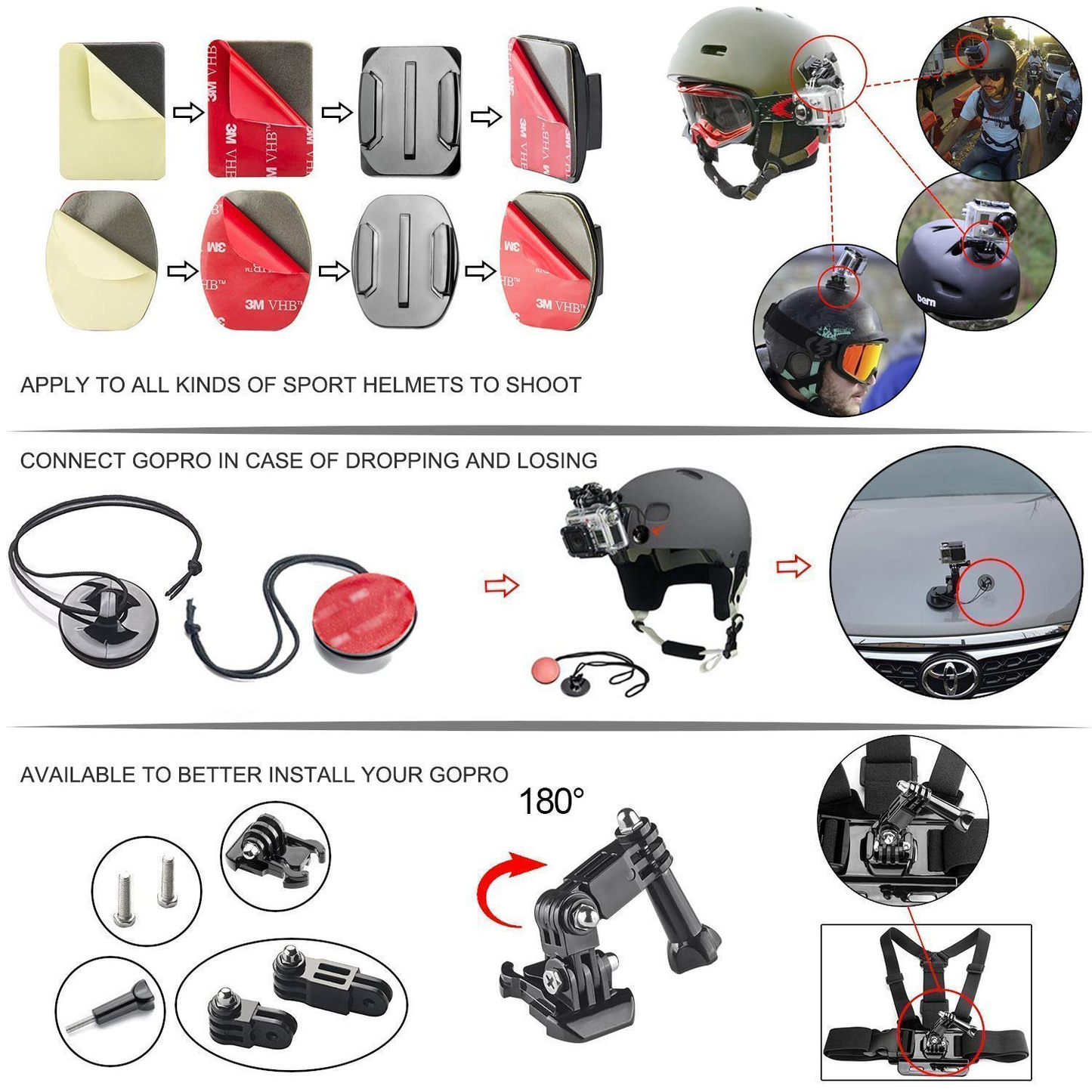 360-degree rotating clip mount attached to helmet