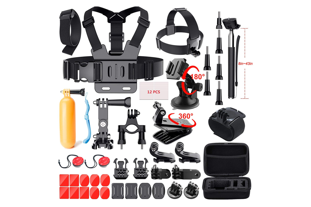 Close up of action camera accessories head strap mount in black