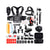 Action camera accessories kit showing all 49 pieces laid out