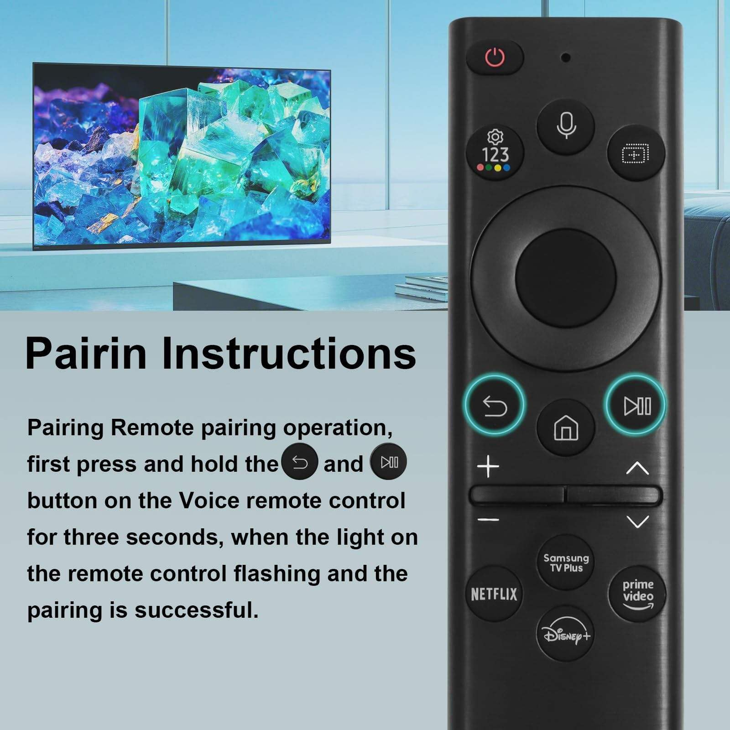 Back view of Samsung smart solar TV remote with battery cover