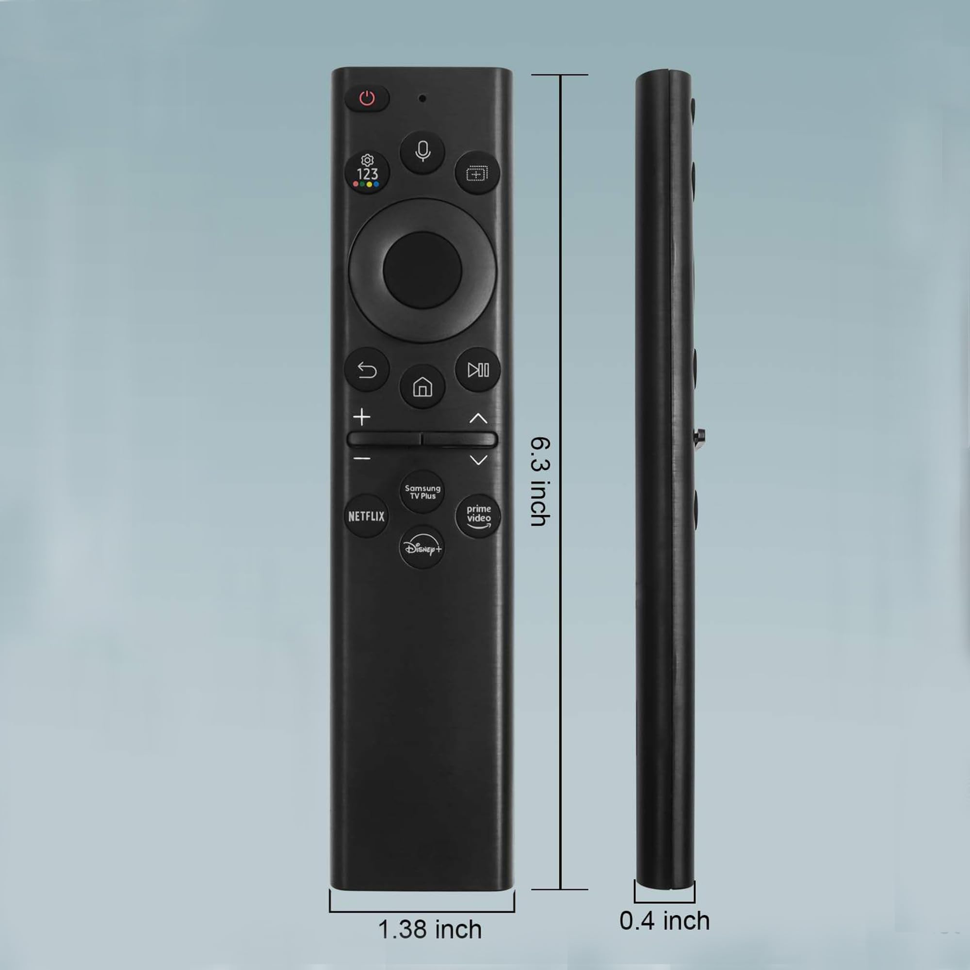 Samsung smart solar TV remote paired with Samsung TV in lounge