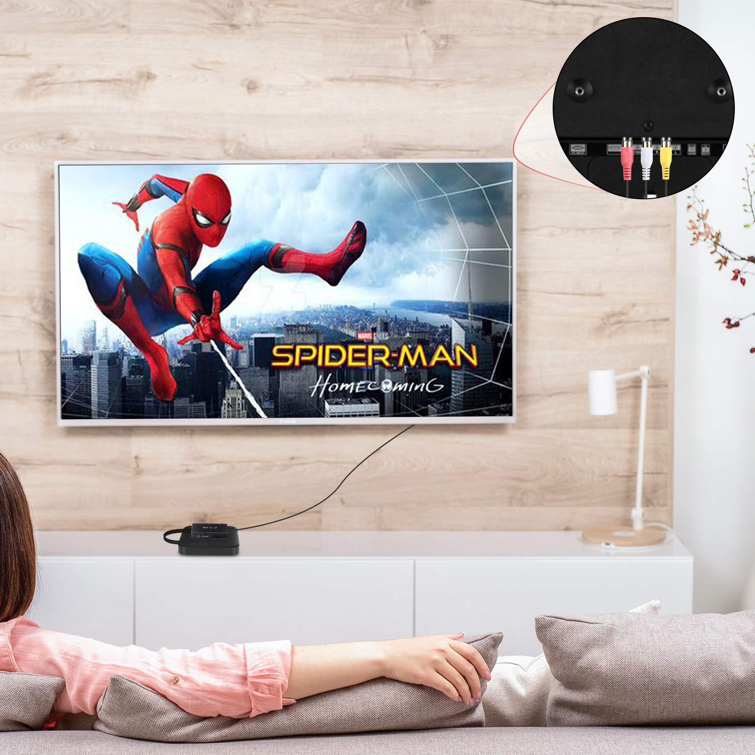 Compact design of RCA to HDMI adapter for easy transport