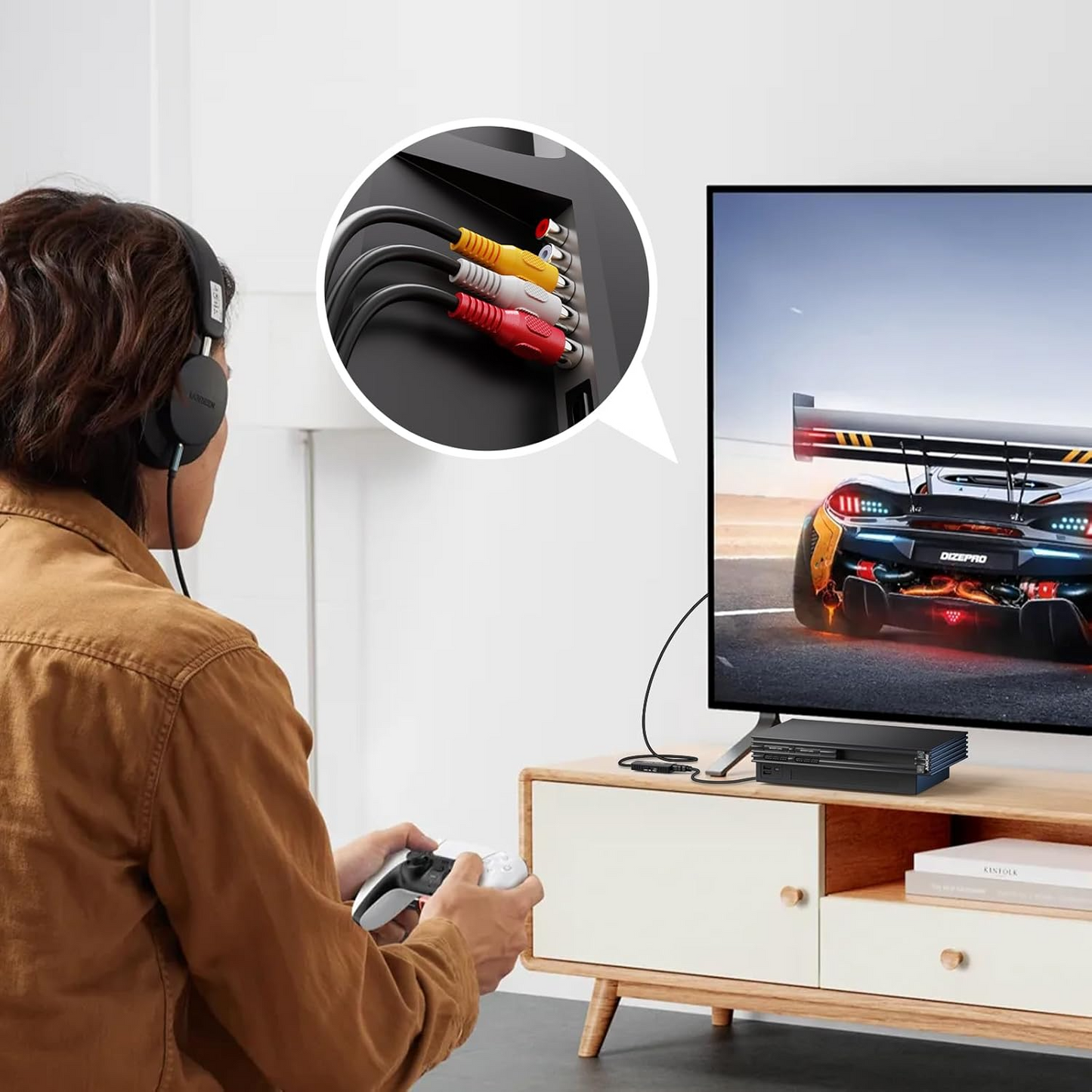 Adapter in use with a DVD player and modern TV