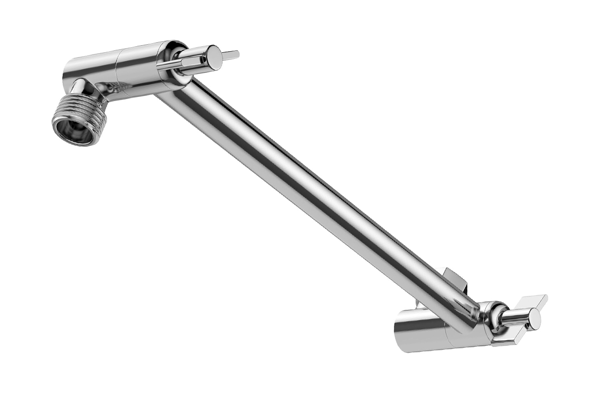 Close up of shower head extension arm adjustable joint