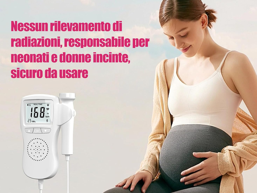 Side view of fetal Doppler showing ergonomic shape