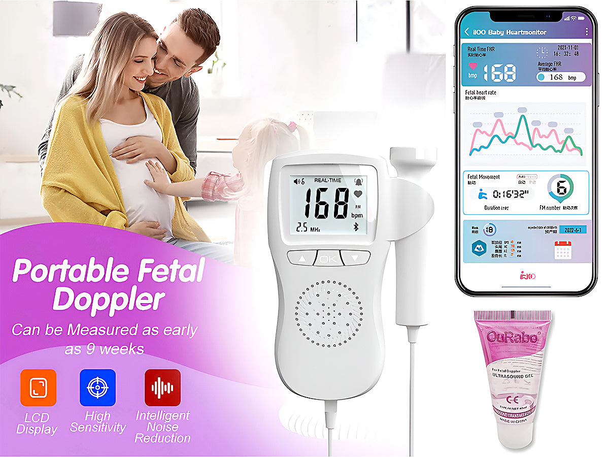 Compact fetal Doppler held comfortably in hand