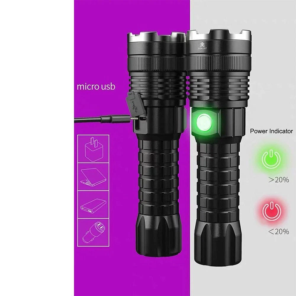 Light beam from rechargeable torch LED in dark setting