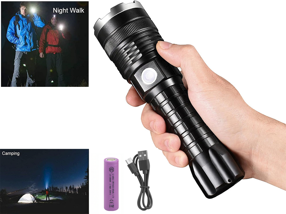 Top angle showing retractable zoom on rechargeable torch LED