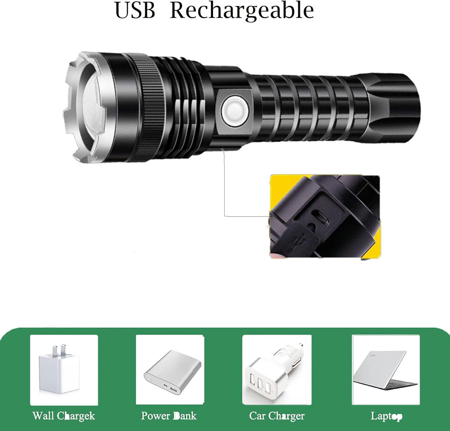 Light beam from rechargeable torch LED in dark setting