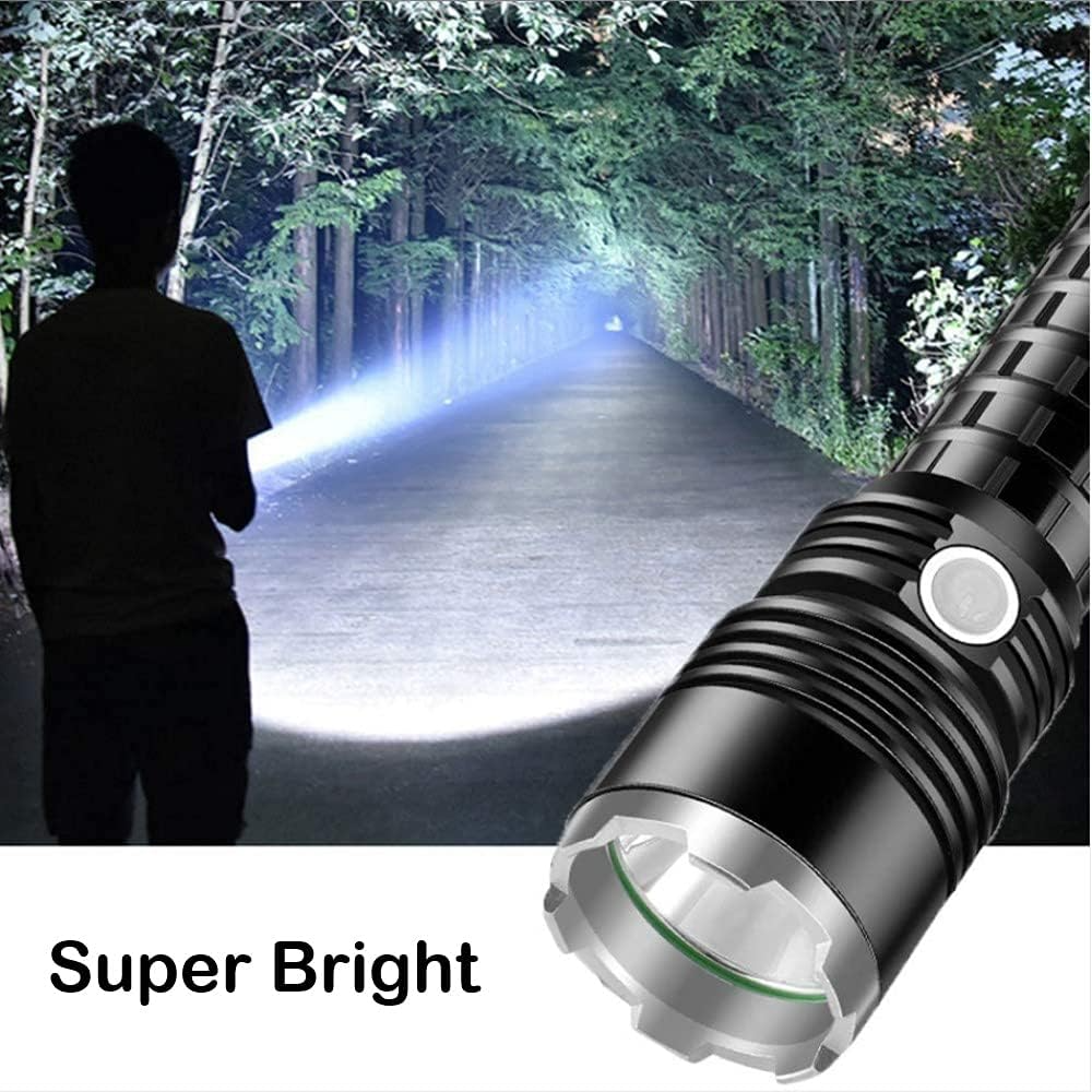 Light beam from rechargeable torch LED in dark setting
