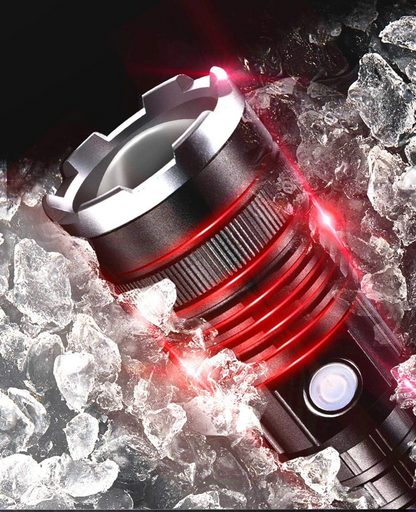 Light beam from rechargeable torch LED in dark setting