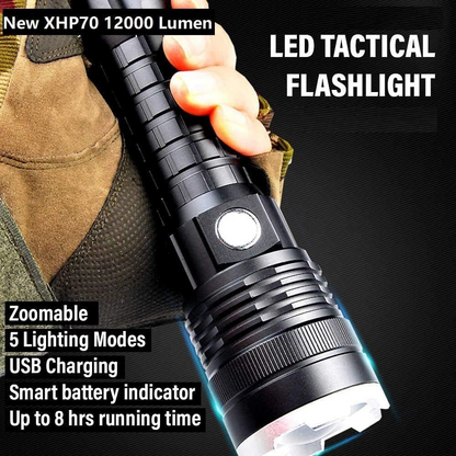 Light beam from rechargeable torch LED in dark setting