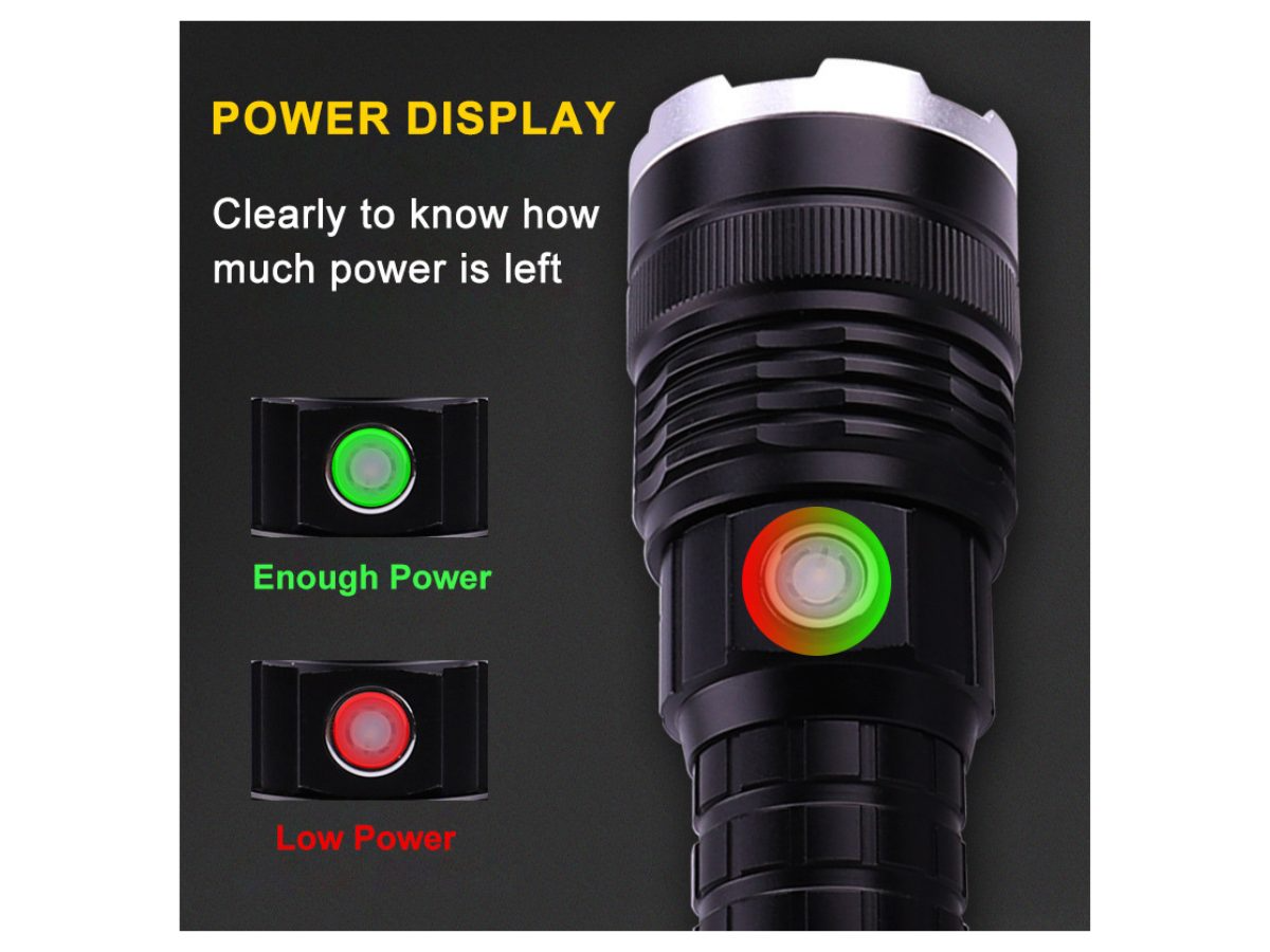 Light beam from rechargeable torch LED in dark setting