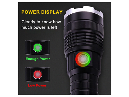 Light beam from rechargeable torch LED in dark setting