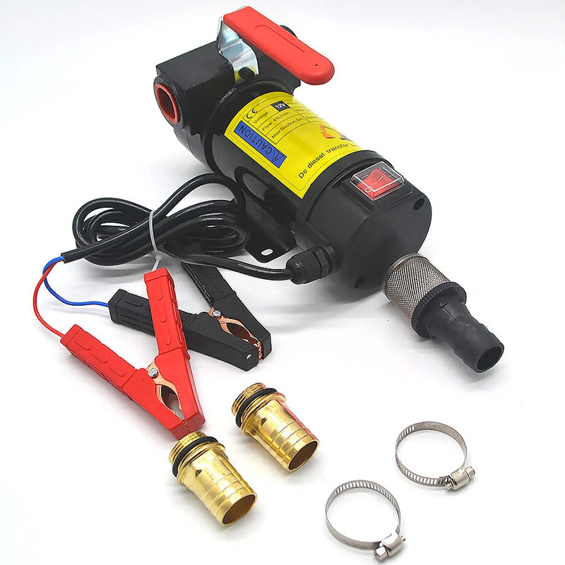 Fuel transfer pump 24V black cast iron body side view