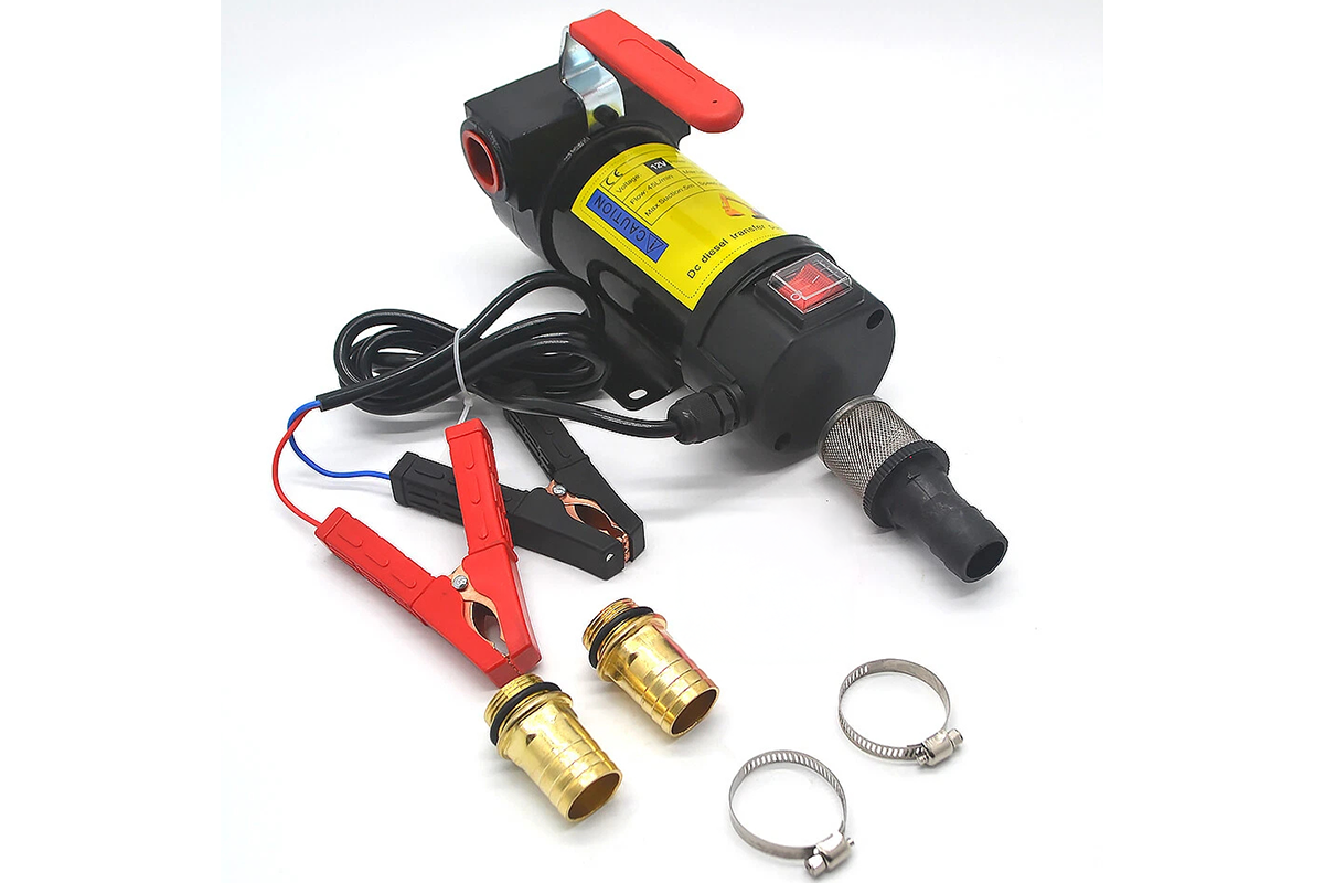 Close up of fuel transfer pump 24V ergonomic handle