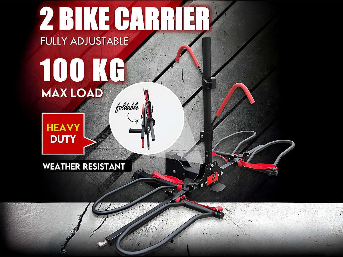 Electric bicycle rack holding two bikes on rear platform