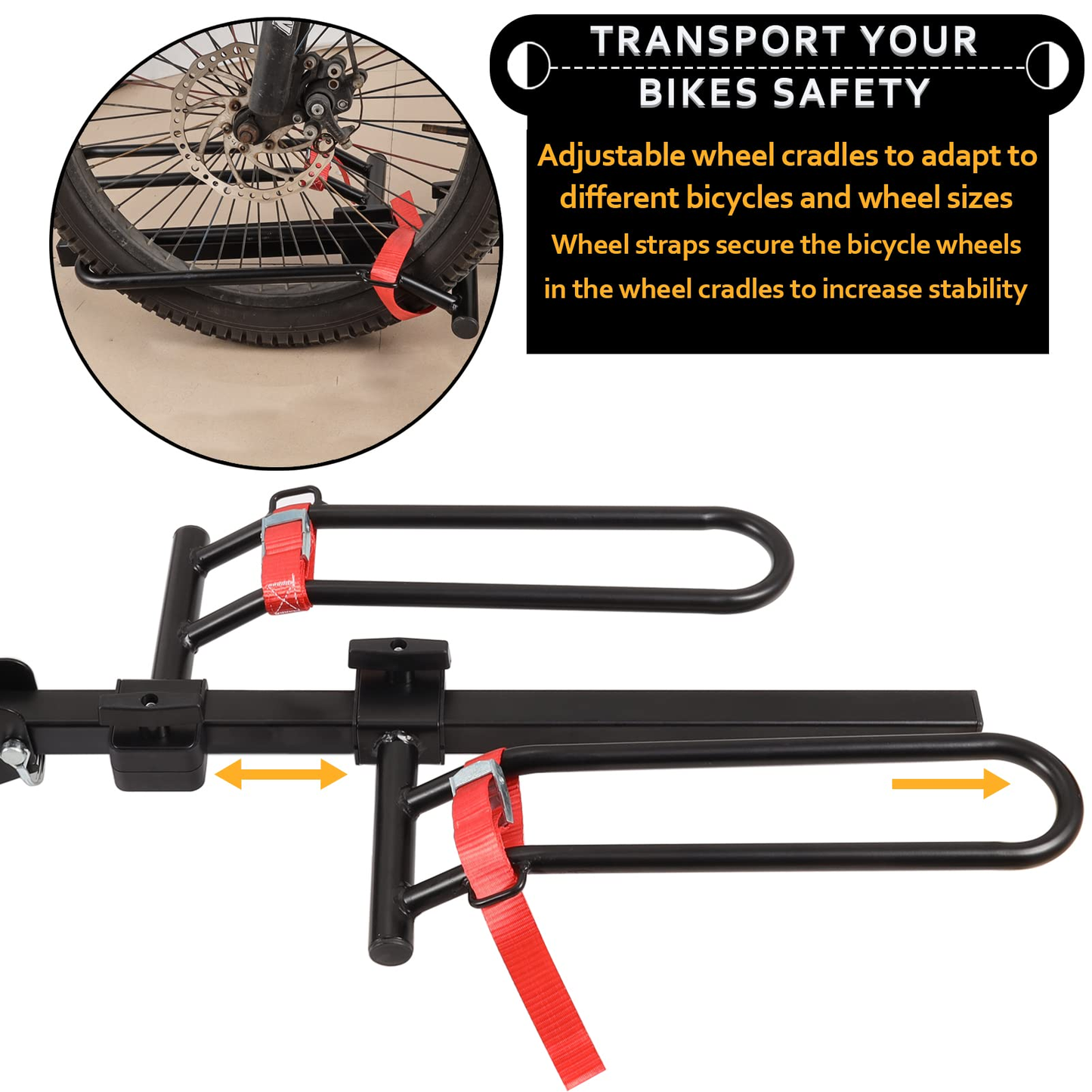 Electric bicycle rack showing support pads for stability