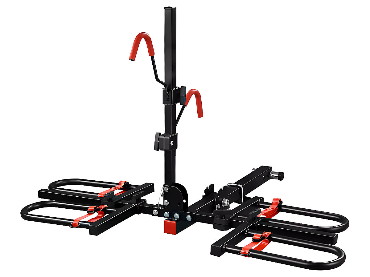 Rear view of electric bicycle rack showing foldable design