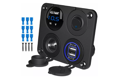 Close up of dual USB ports on marine boat rocker switch panel
