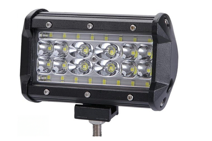 Side angle of 84W LED work light highlighting adjustable mount