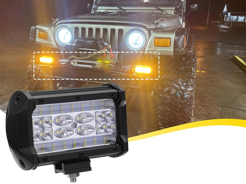 84W LED work light switched on showing bright 6300K light