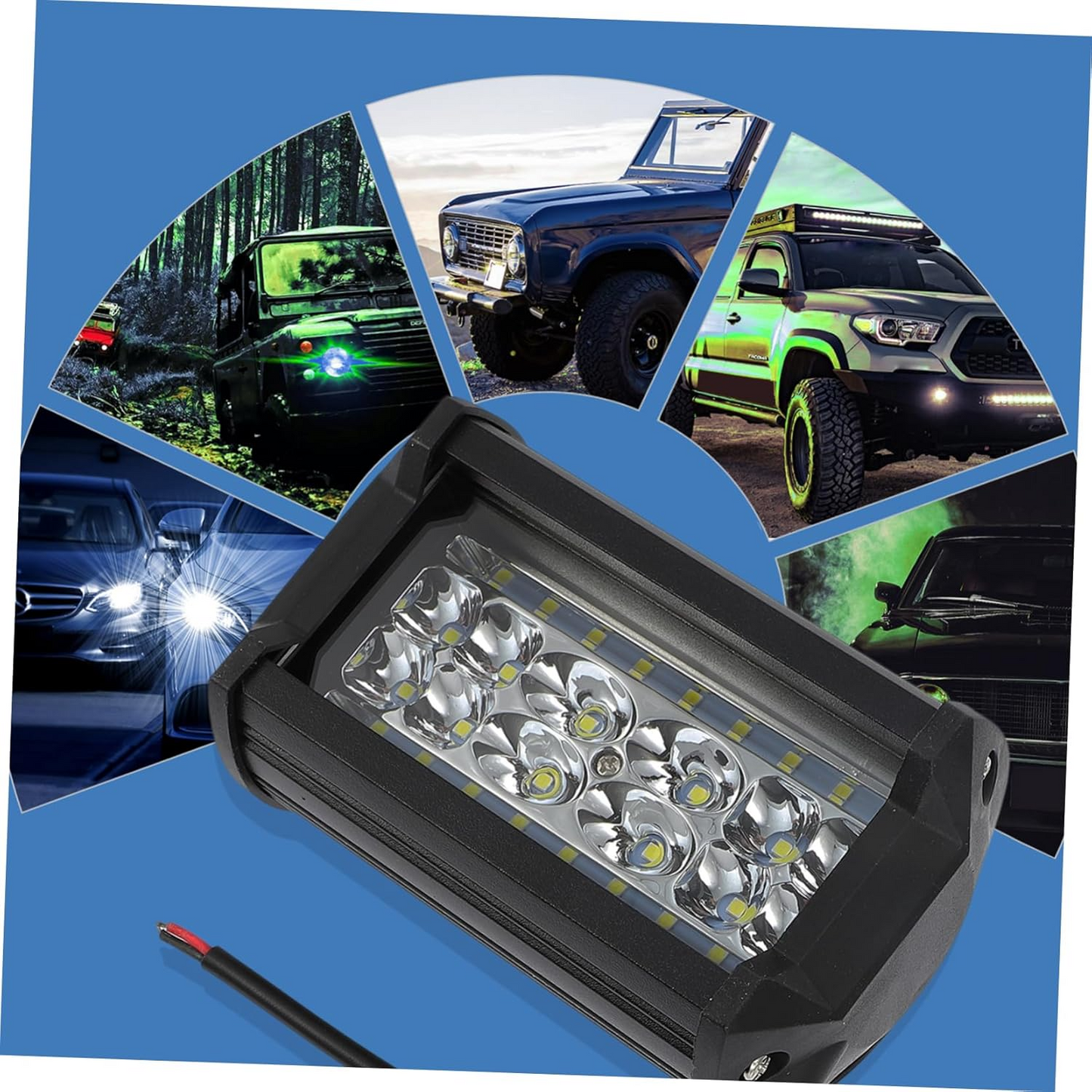 84W LED work light switched on showing bright 6300K light