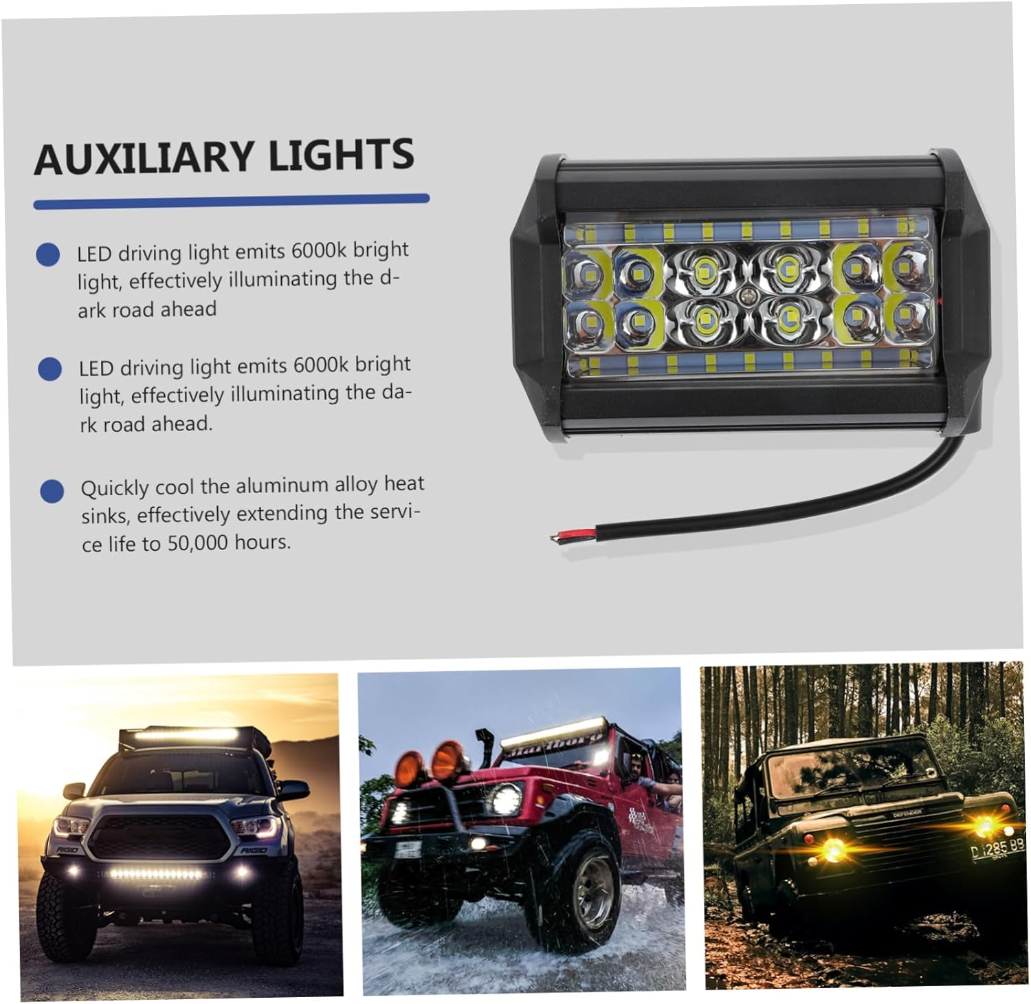 84W LED work light switched on showing bright 6300K light