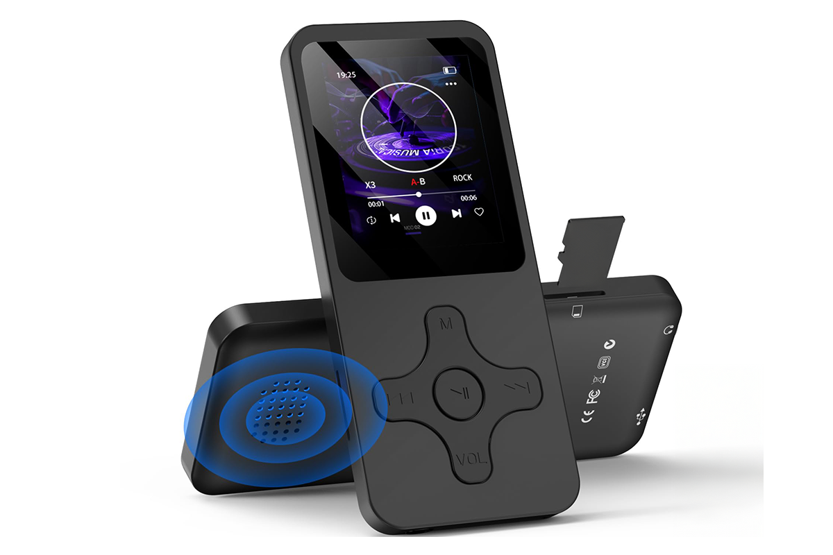 Side angle of MP3 Player 8GB highlighting slim black design